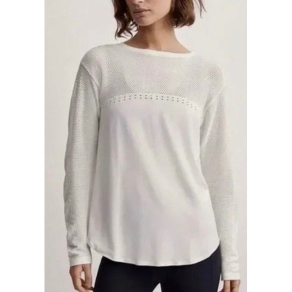 Varley White Mesh Panel Long Sleeve Activewear Top L/XL Athleisure Merrick
